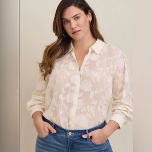 Torrid Cream Sheer Floral Blouse